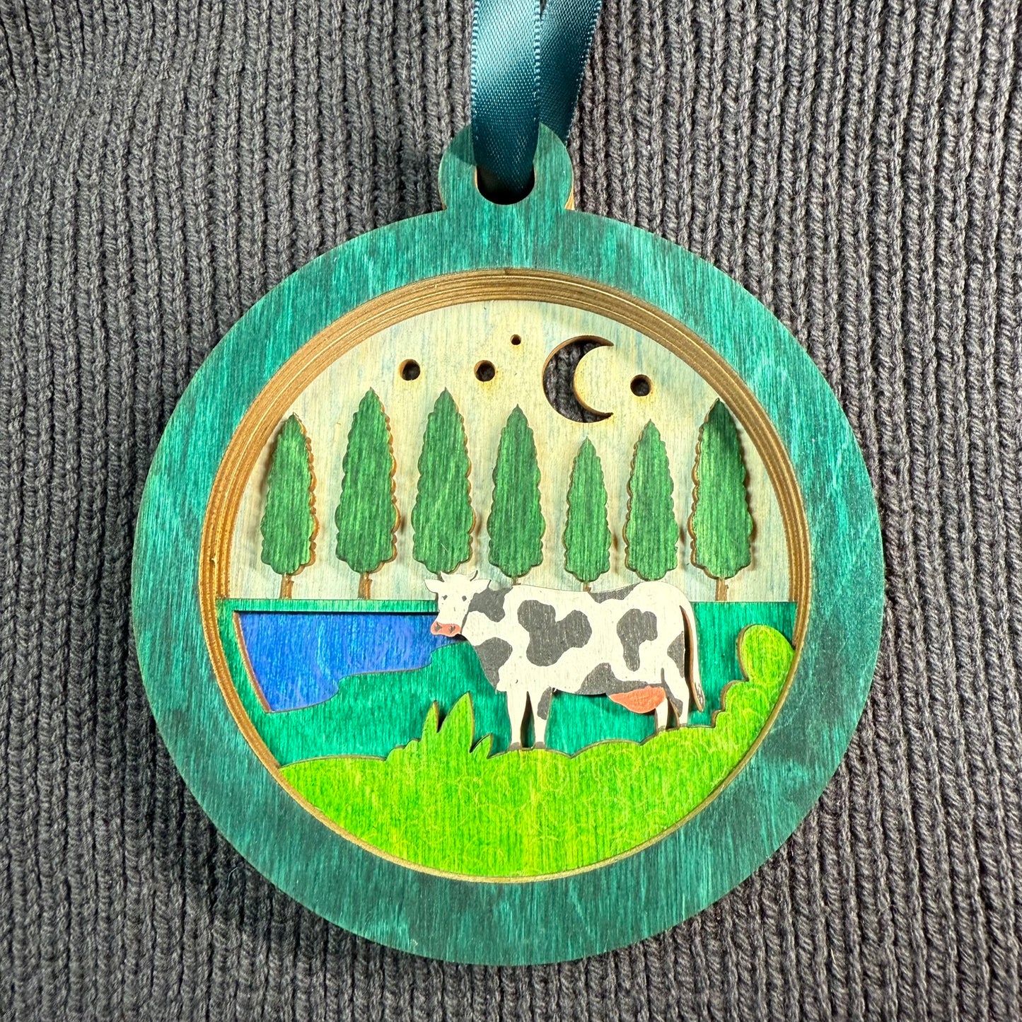 Cow Among Trees Layered Wood Ornament