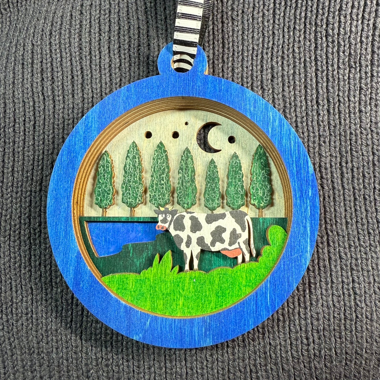 Cow Among Trees Layered Wood Ornament