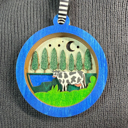 Cow Among Trees Layered Wood Ornament