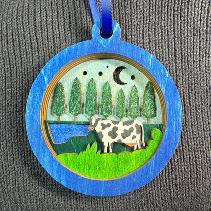 Cow Among Trees Layered Wood Ornament