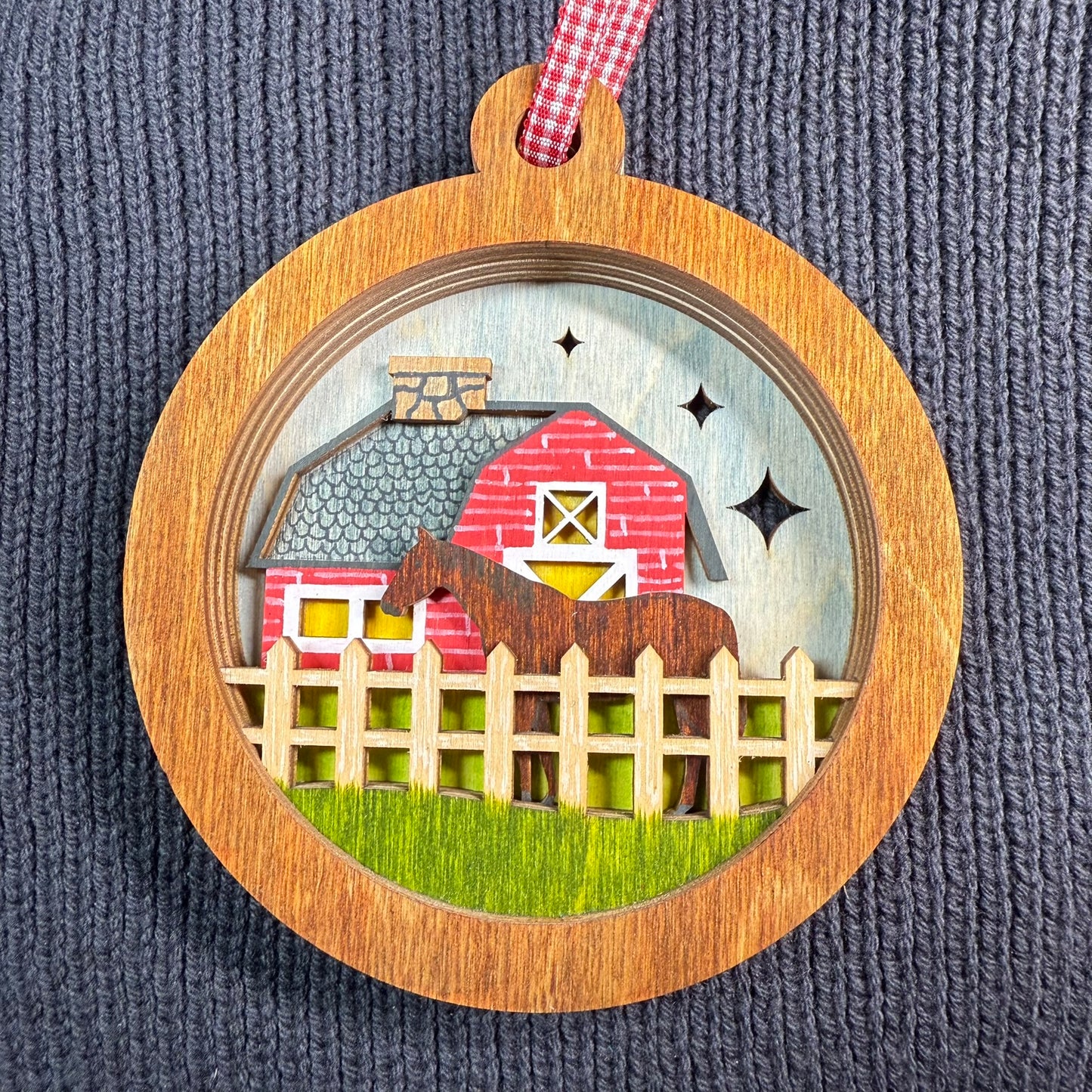 Horse and Barn Layered Wood Ornament