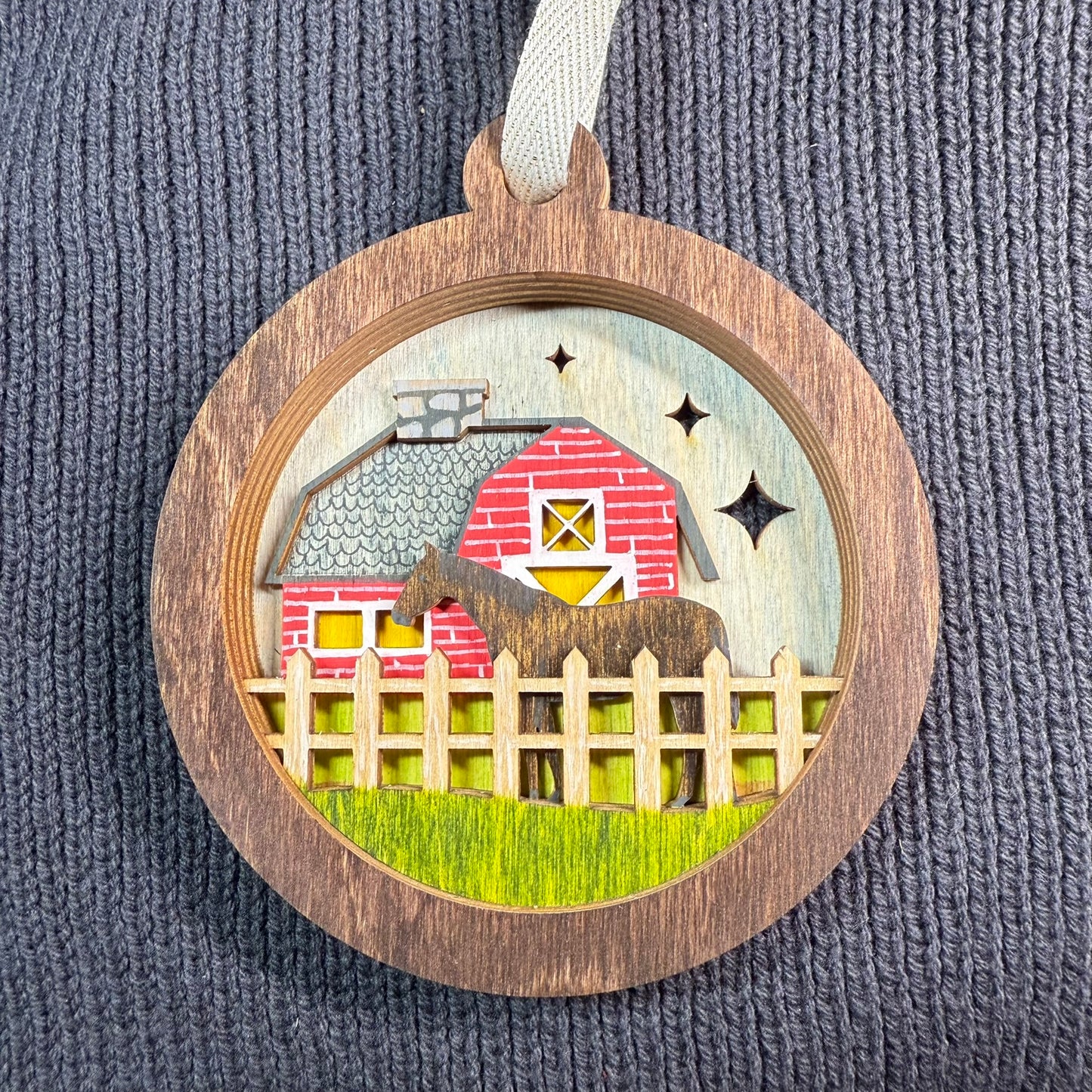 Horse and Barn Layered Wood Ornament