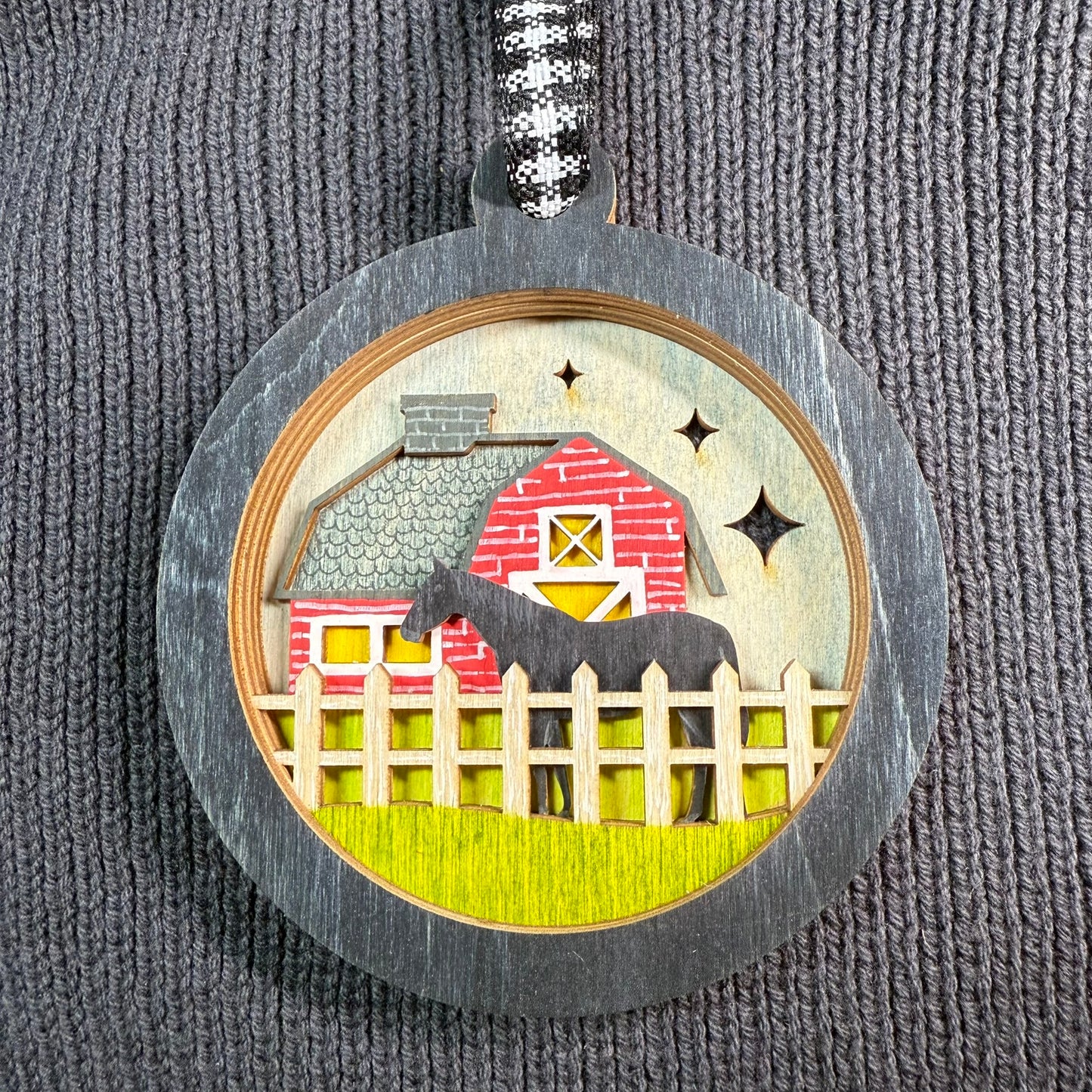 Horse and Barn Layered Wood Ornament