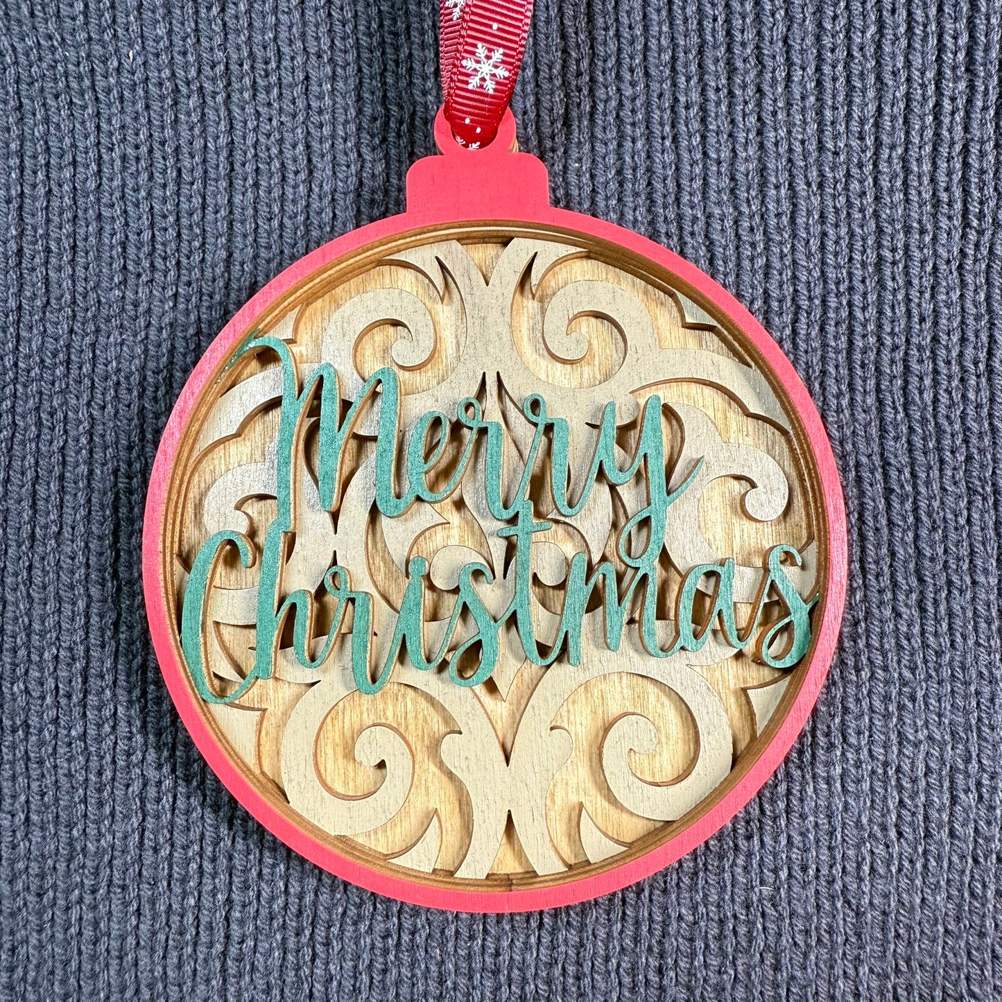Merry Christmas Layered Wood Ornament