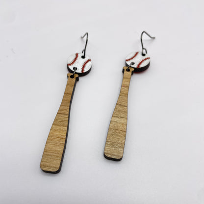 Baseball Bat Drop Dangle Earrings