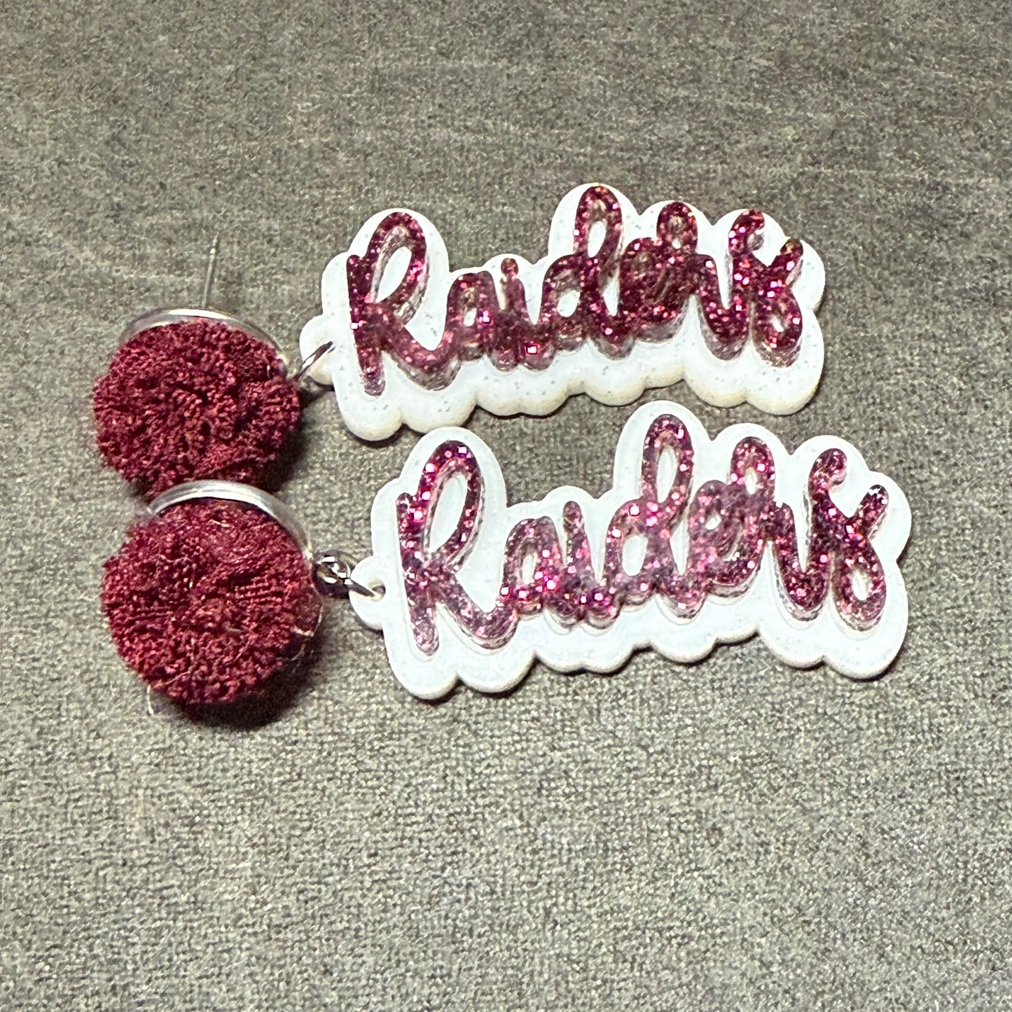Raiders Pom Stud Dangle Earrings