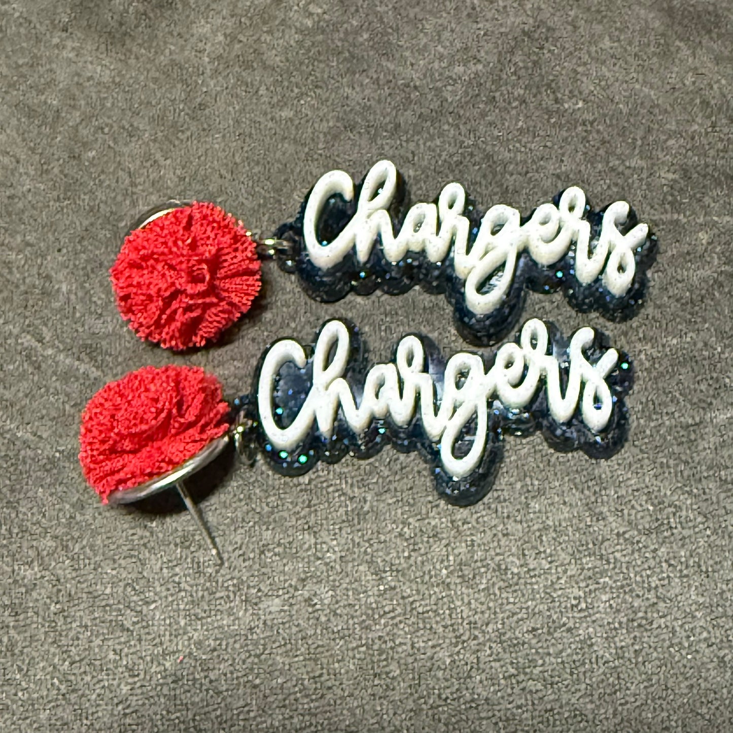 Chargers Pom Stud Dangle Earrings