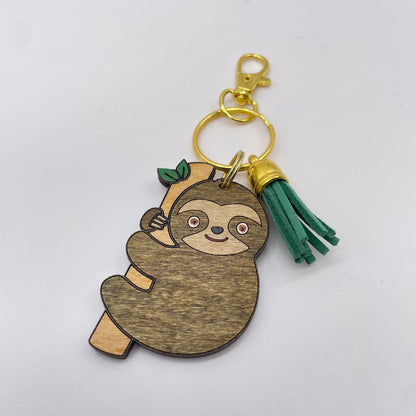 Sloth Wood Keychain