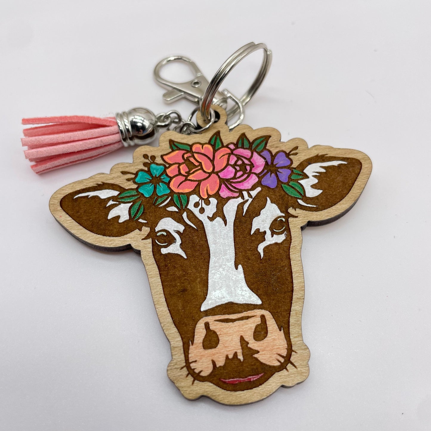 Cow Wood Keychain