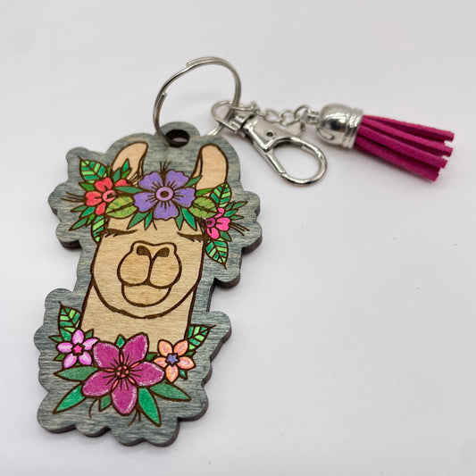 Llama Wood Keychain