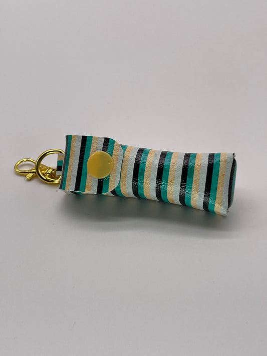 Black Teal & Yellow Stripe Lippie Keychain