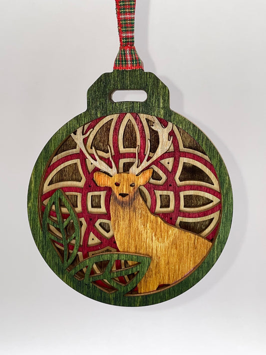 Big Buck Behind Leaves Layered Wood Ornament