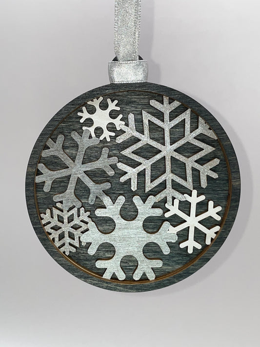 Silver Snowflakes Layered Wood Ornament