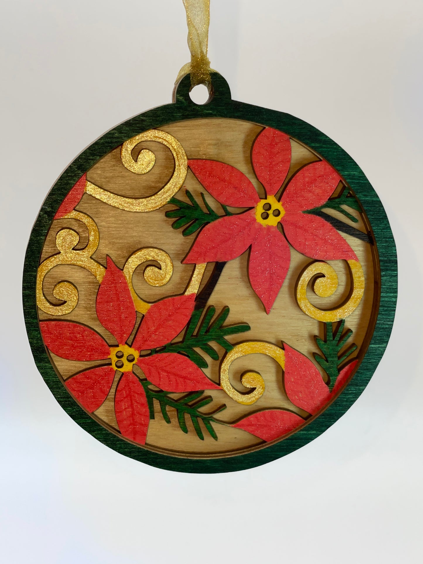 Poinsettias Layered Wood Ornament