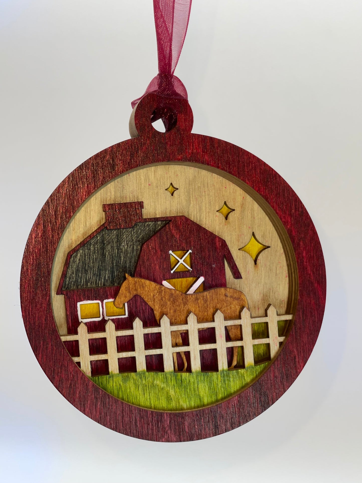 Horse and Barn Layered Wood Ornament