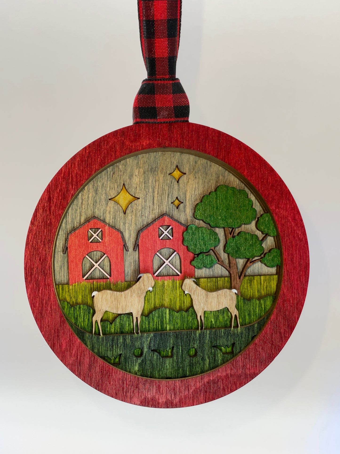 Goat and Barn Layered Wood Ornament