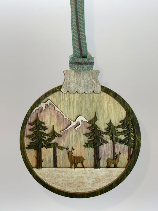 Deer Mountain Layered Wood Ornament