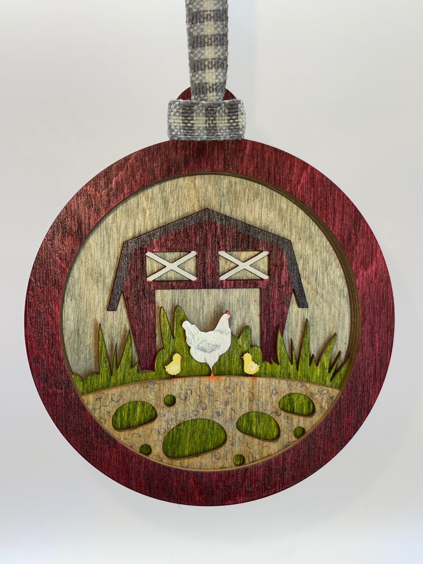 Chicken and Barn Layered Wood Ornament