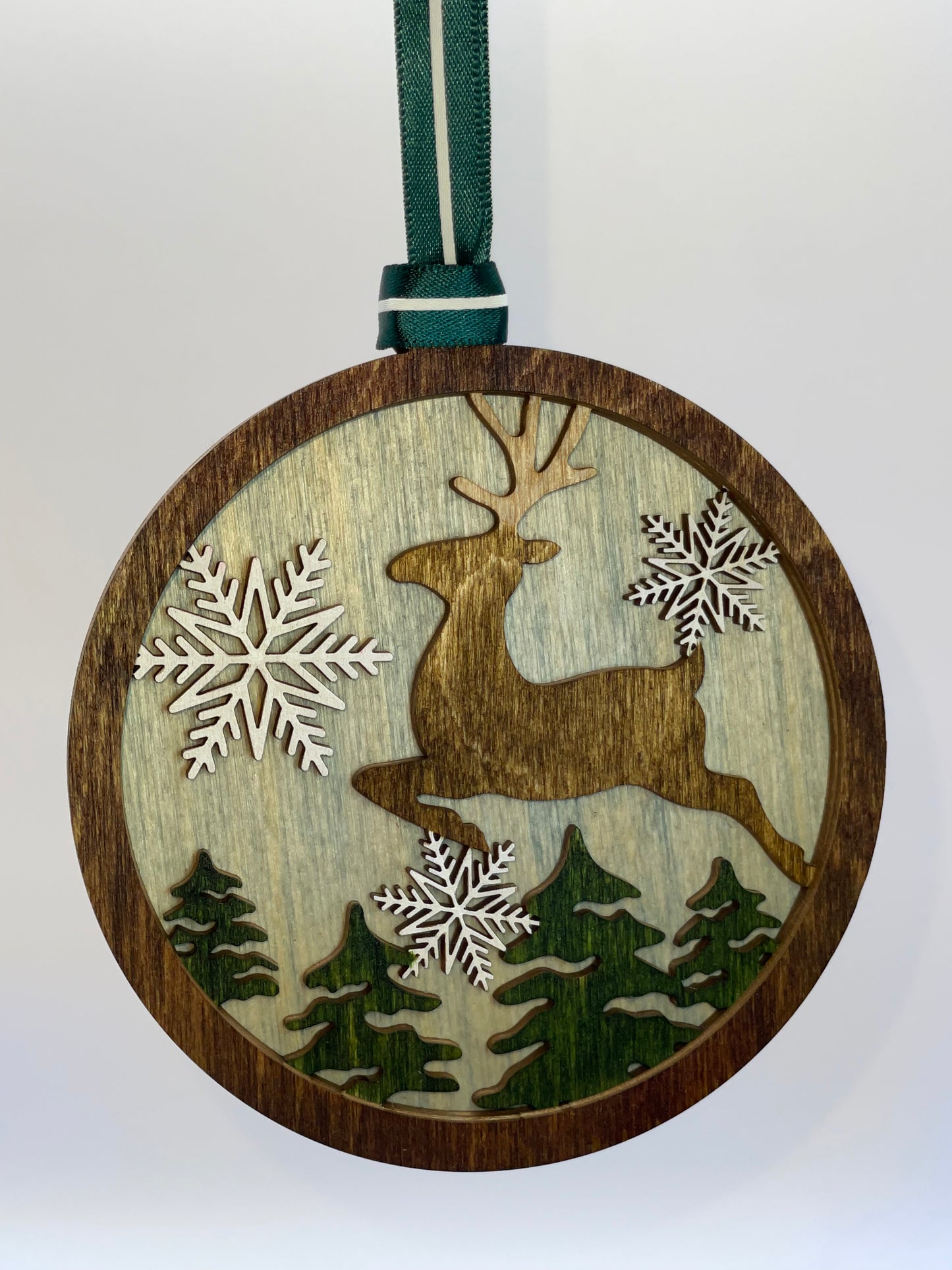 Leaping Deer Layered Wood Ornament