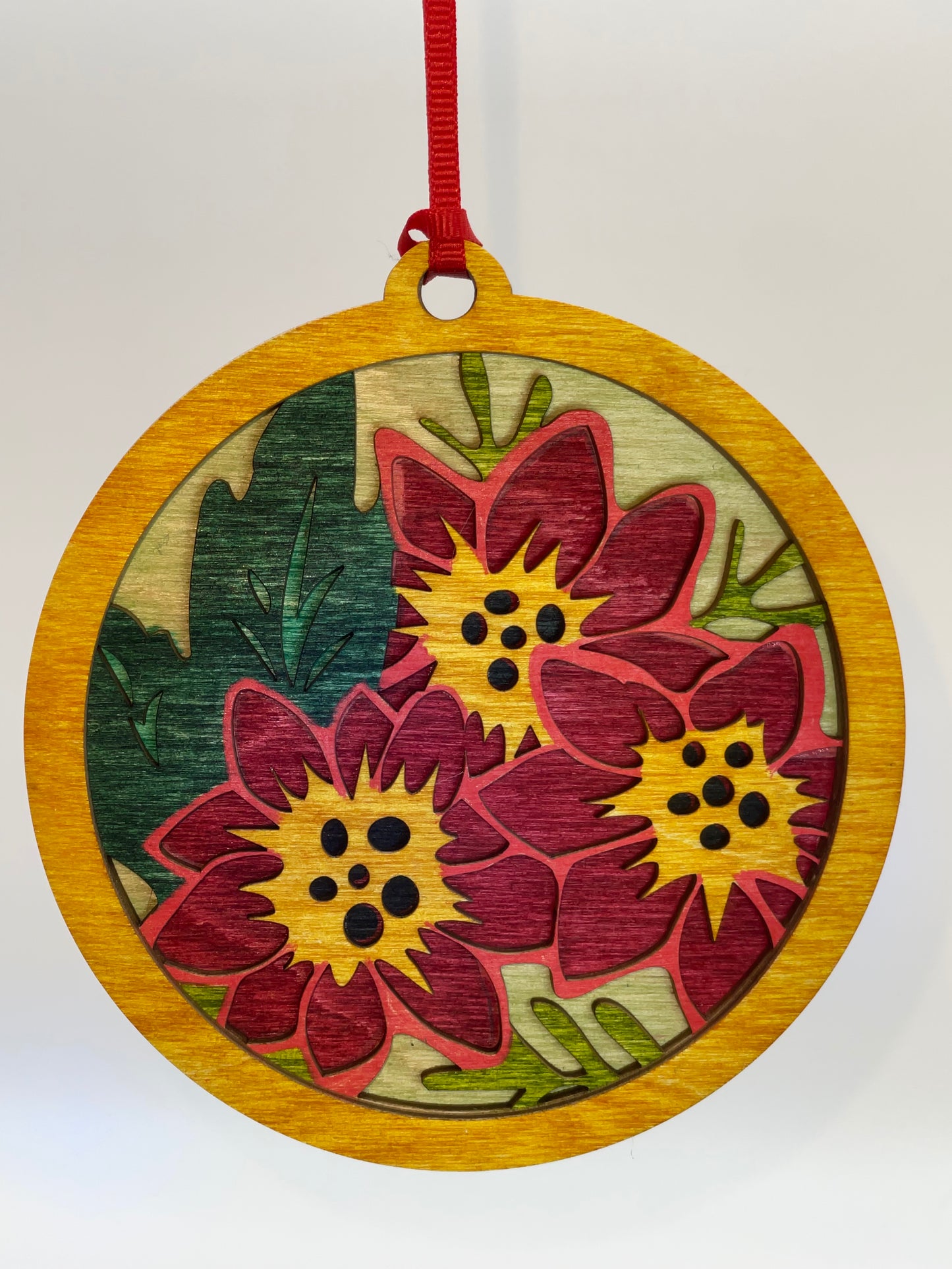 Poinsettias 2 Layered Wood Ornament