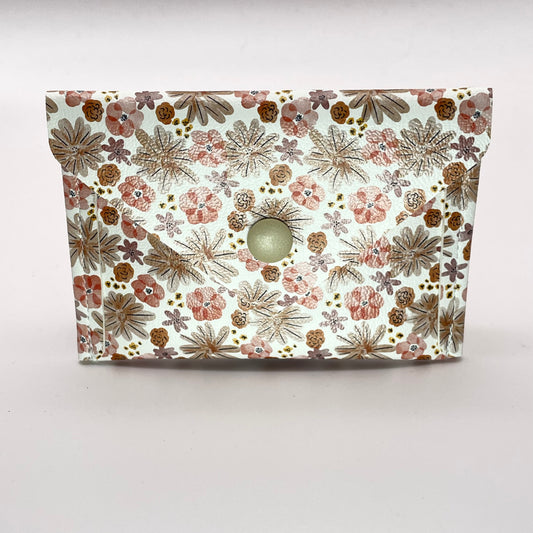 Tan + Peach Floral Card Wallet