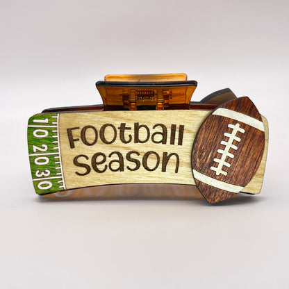 Football Season Wood 4 inch Rectangle Hair Clip