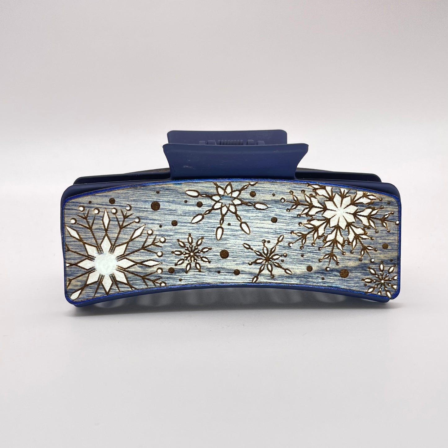 Snowflakes Wood 4 inch Rectangle Hair Clip