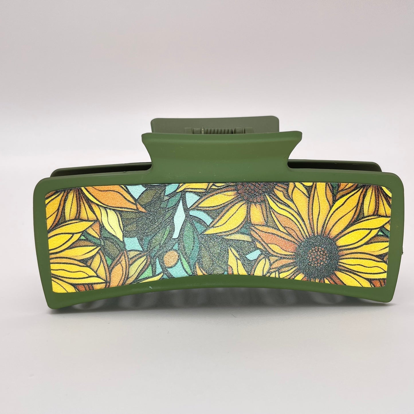 Stained Glass Sunflowers Acrylic 4 inch Rectangle Hair Clip