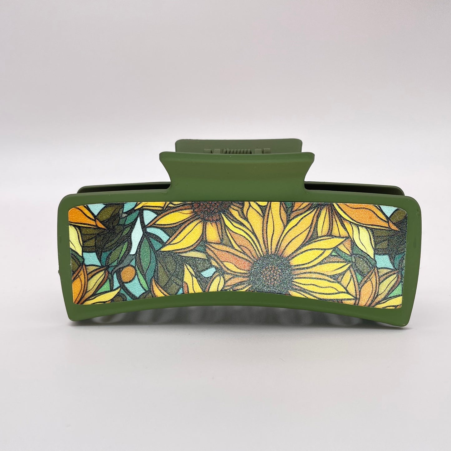 Stained Glass Sunflowers Acrylic 4 inch Rectangle Hair Clip