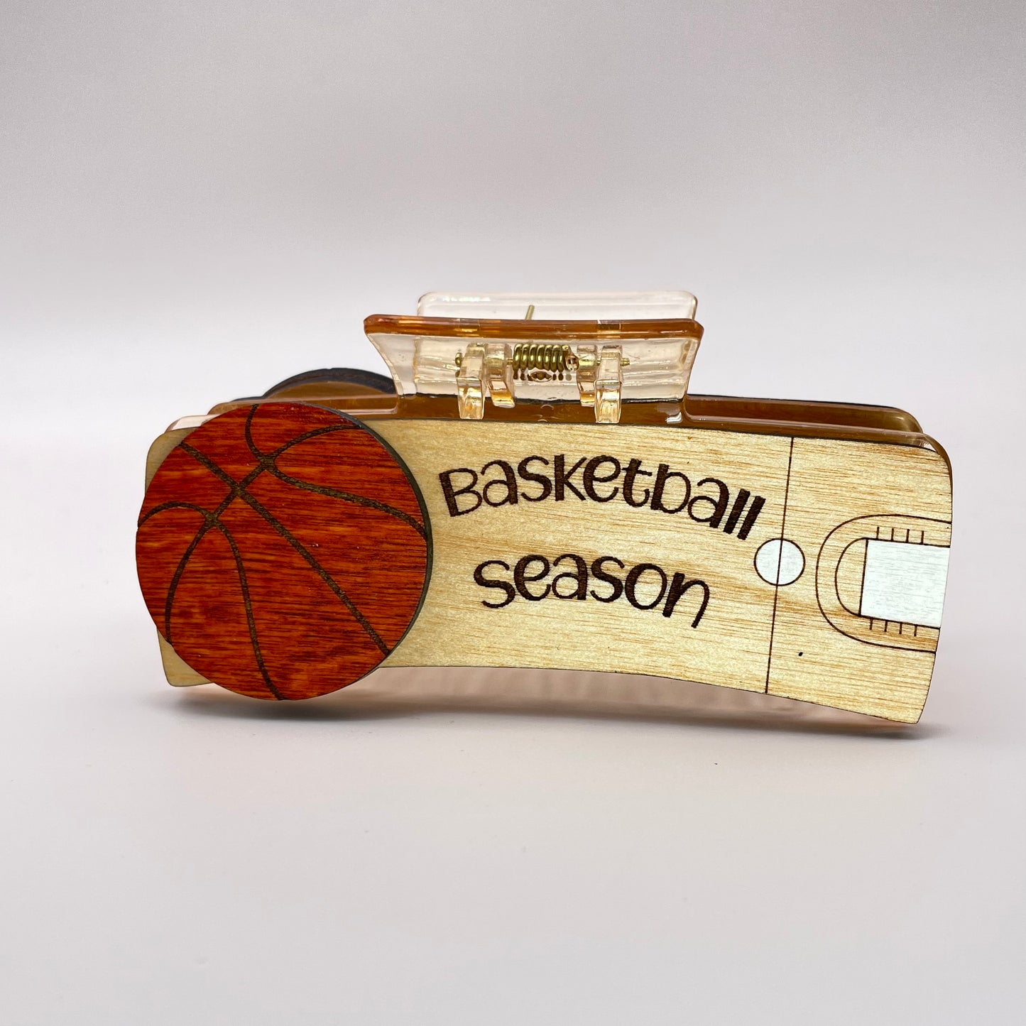 Basketball Season Wood 4 inch Rectangle Hair Clip