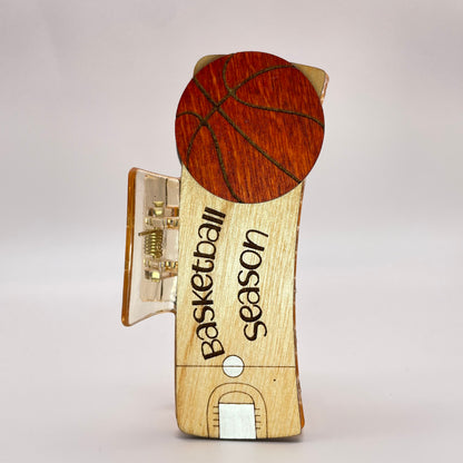 Basketball Season Wood 4 inch Rectangle Hair Clip