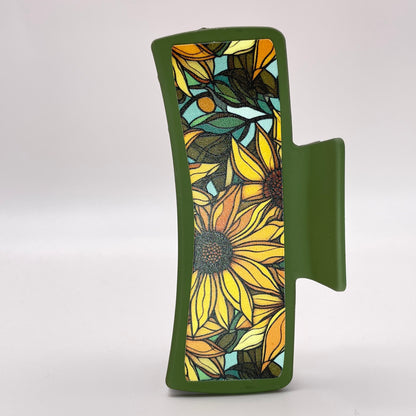 Stained Glass Sunflowers Acrylic 4 inch Rectangle Hair Clip