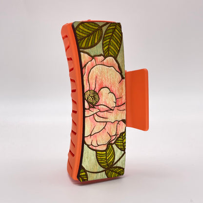 Closeup Flower Wood 4 inch Rectangle Hair Clip