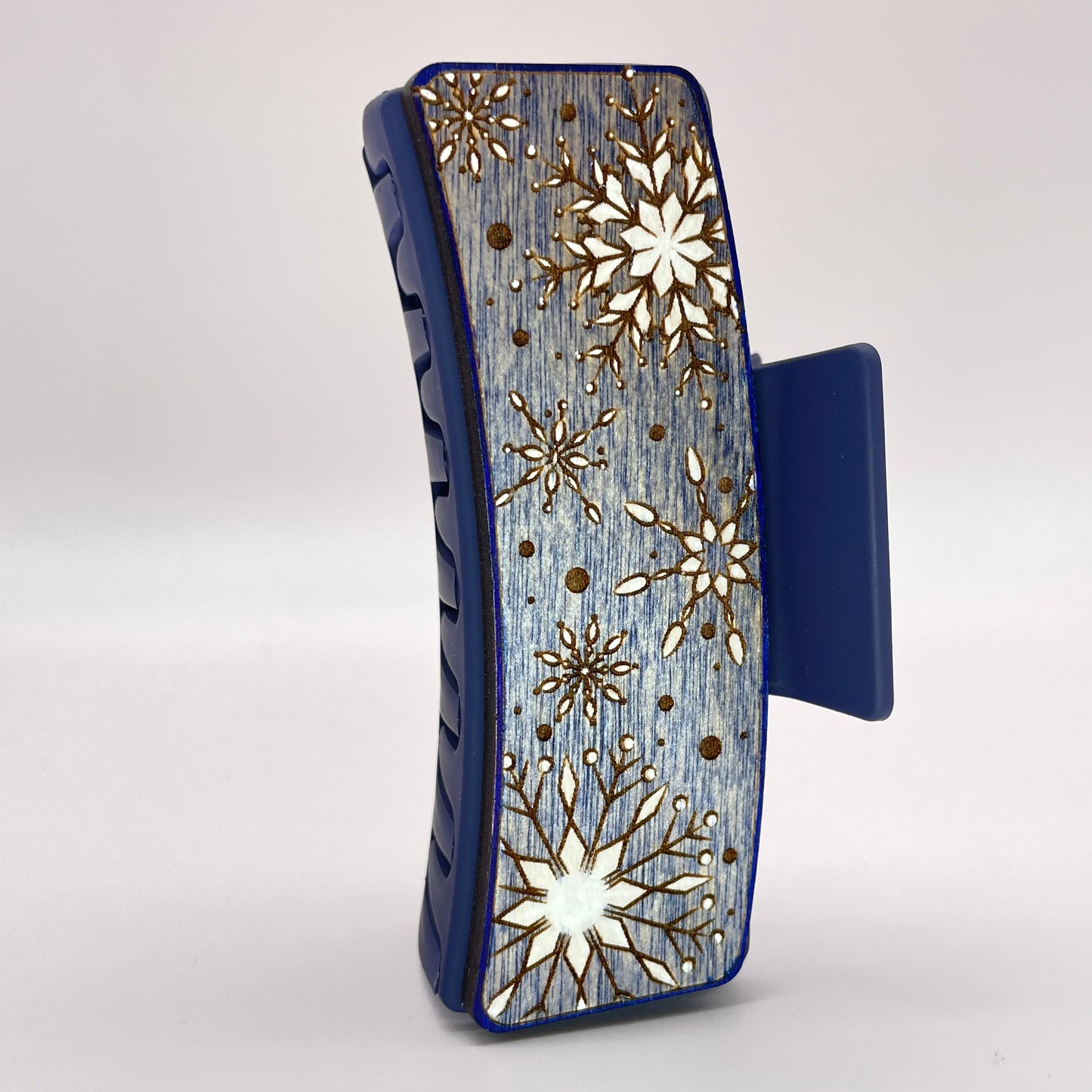 Snowflakes Wood 4 inch Rectangle Hair Clip