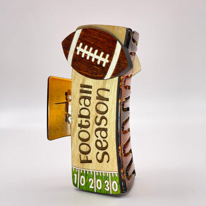 Football Season Wood 4 inch Rectangle Hair Clip