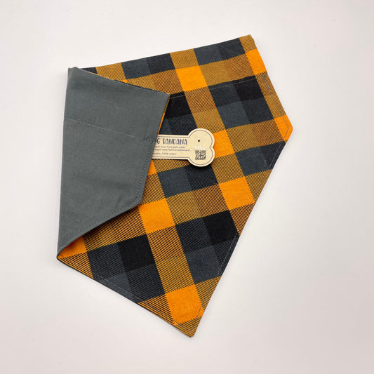 Orange Plaid / Gray Dog Bandana