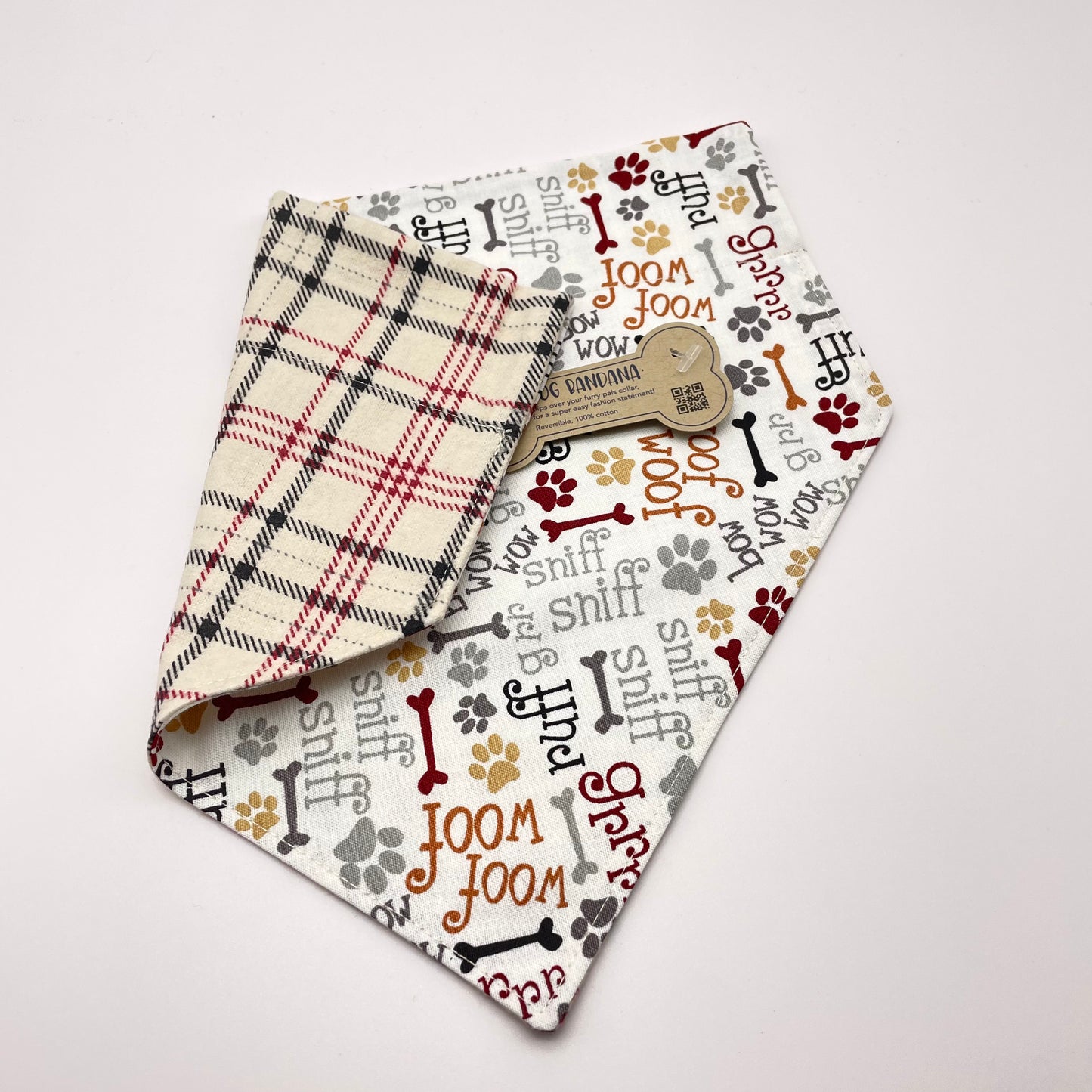 Woof Sniff Grrrr / Rustic Plaid Dog Bandana