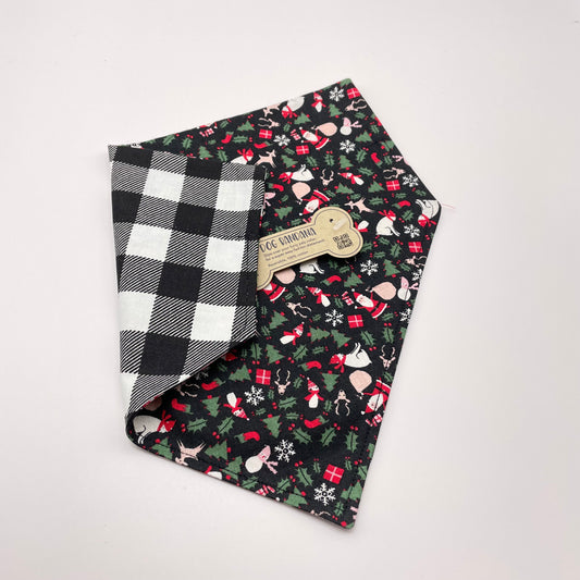 Tiny Christmas Toss / Black & White Buffalo Plaid Dog Bandana