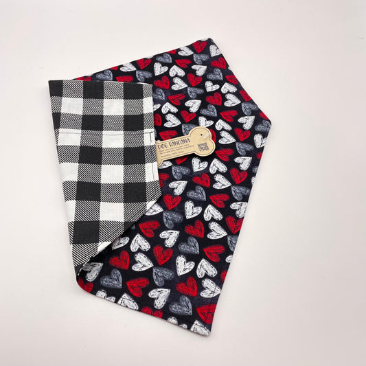 Be Still My Heart / Black & White Buffalo Plaid Dog Bandana