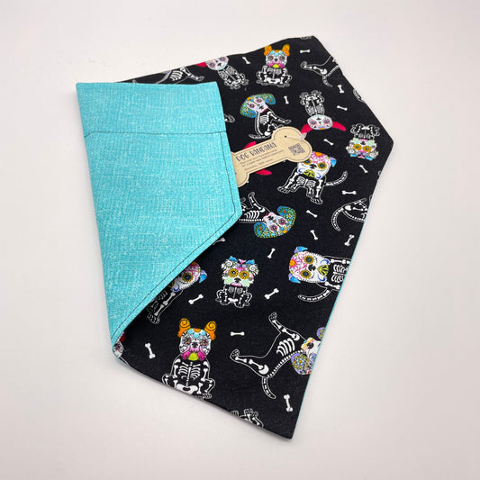 Dog Sugarskeletons / Turquoise Texture Dog Bandana