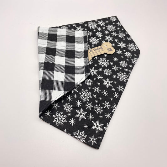 Black & White Snowflake / Black & White Buffalo Plaid Dog Bandana