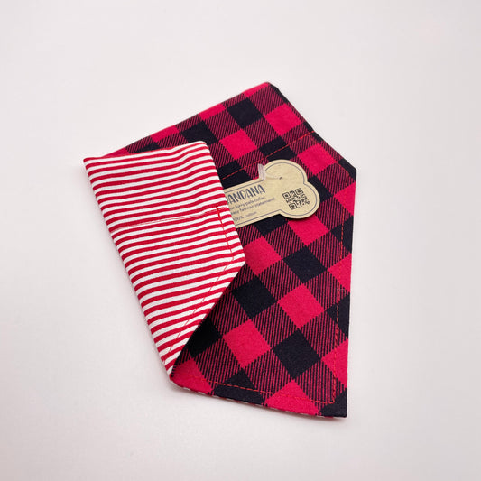 Red Buffalo Plaid / Candy Cane Stripe Pups Dog Bandana