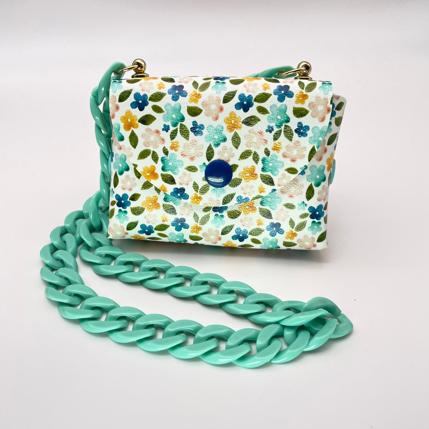 Teal Navy & Gold Flowers Petite Purse