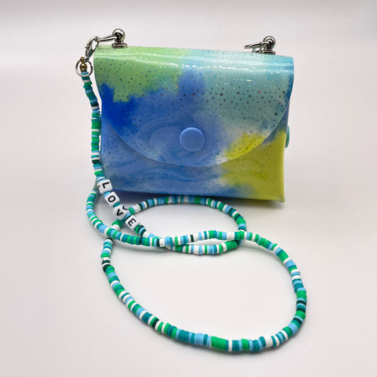 Glitter Blue Green Yellow Paint Spill Petite Purse