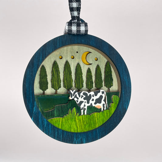 Cow Among Trees Layered Wood Ornament