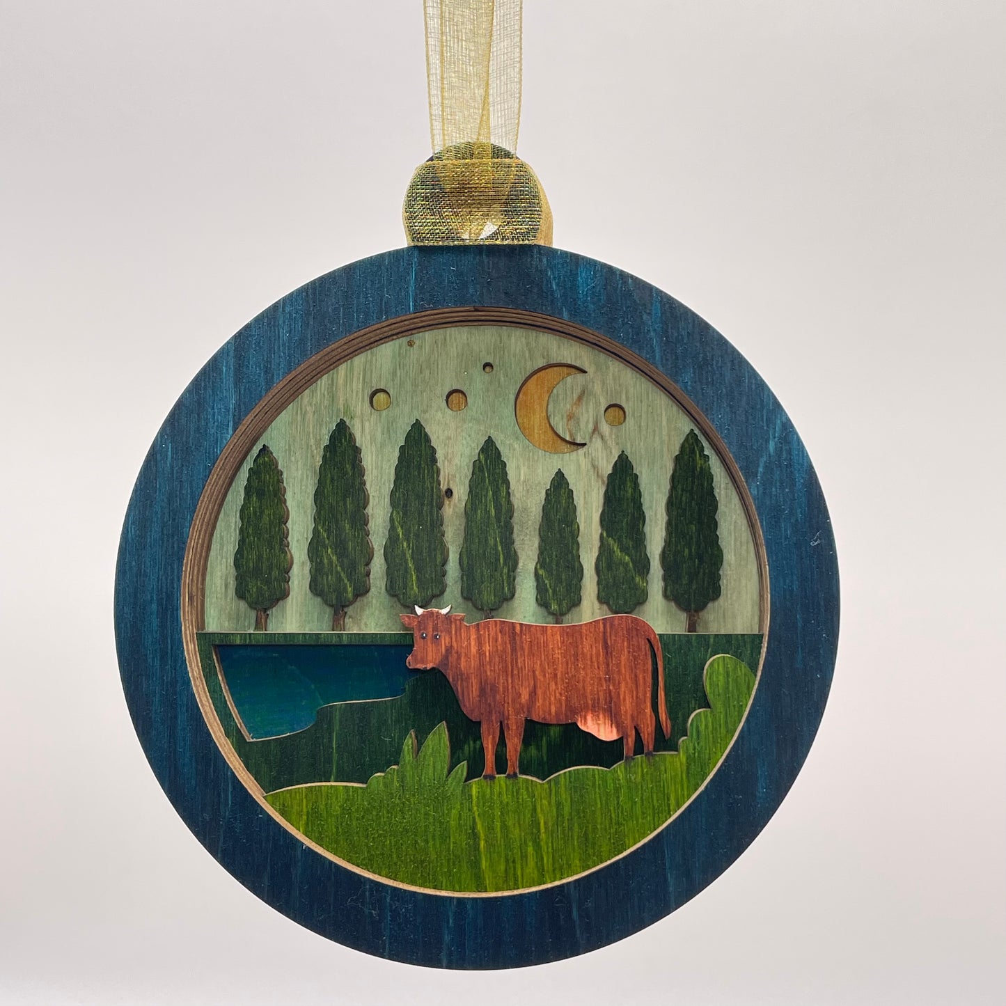 Cow Among Trees Layered Wood Ornament