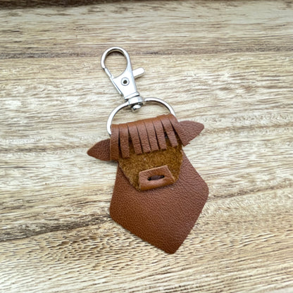 Genuine Leather Highland Cow Keychain