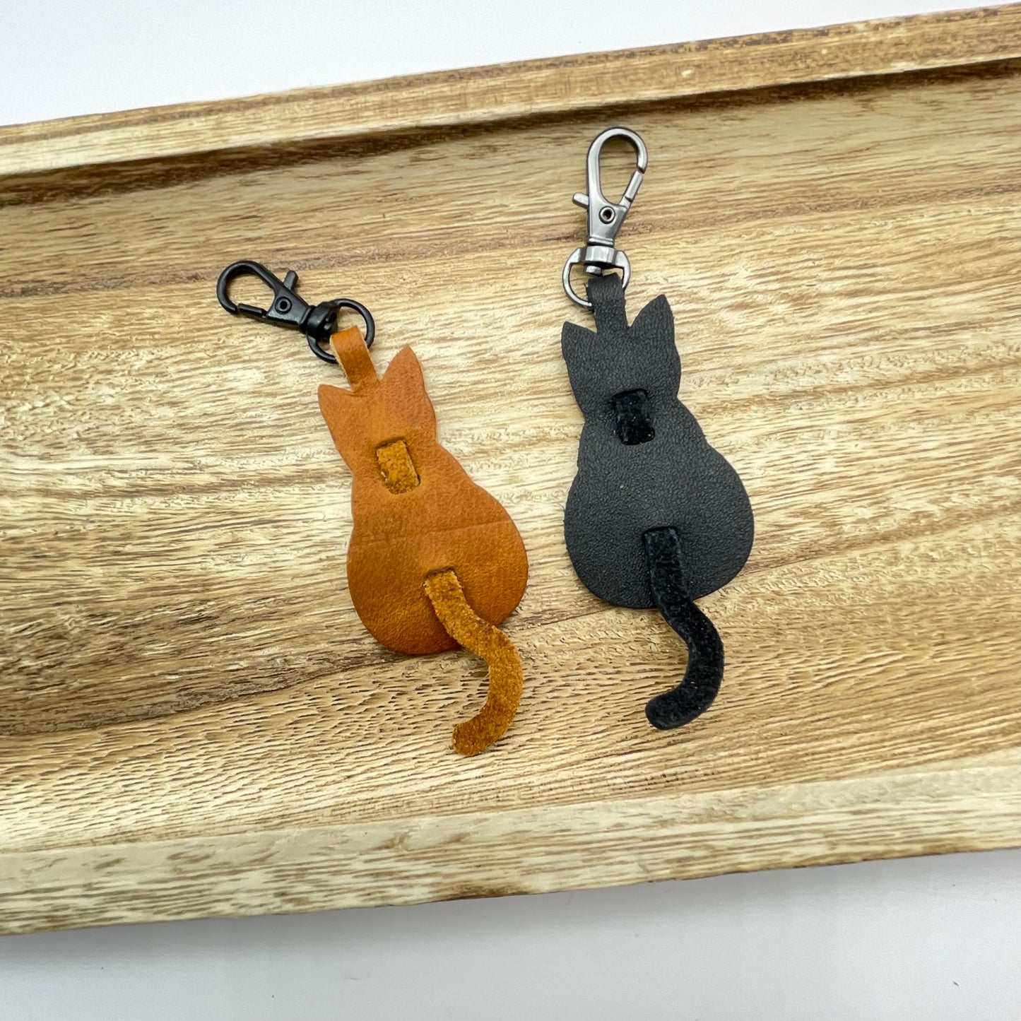 Genuine Leather Cat Keychain