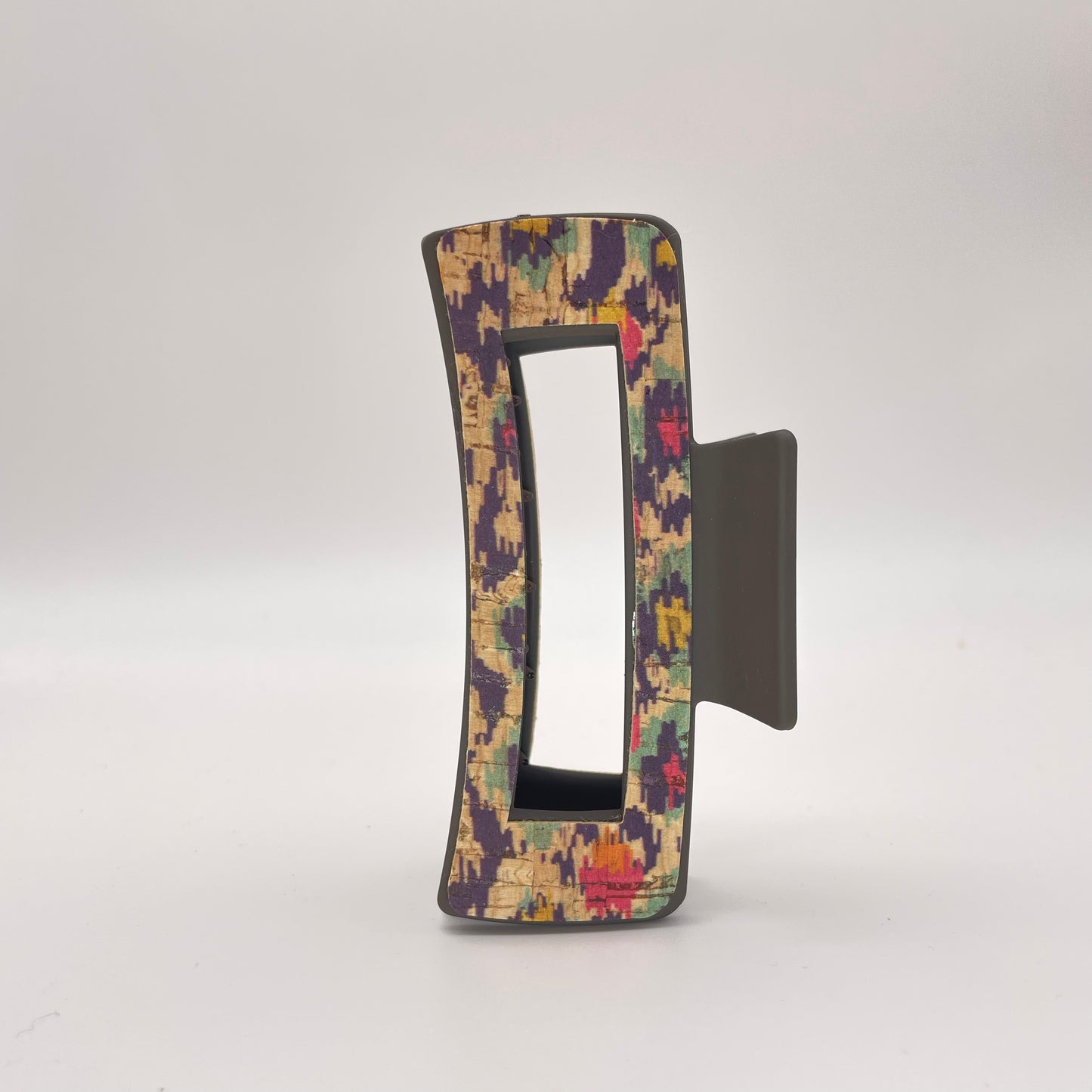 Muted Ikat Cork On Leather 4 inch Rectangle Hair Clip