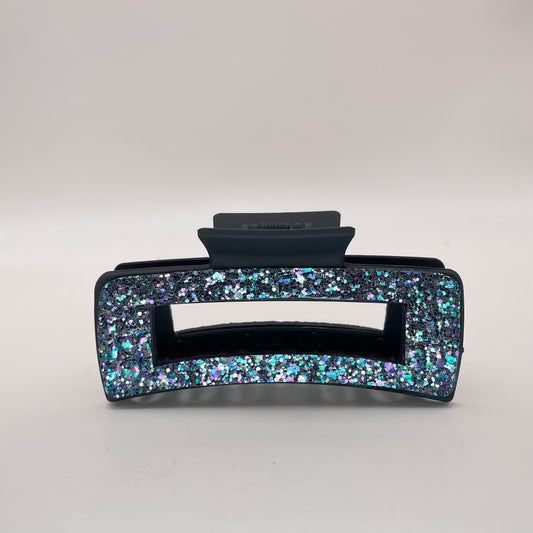 Black Glitter Leather 4 inch Rectangle Hair Clip